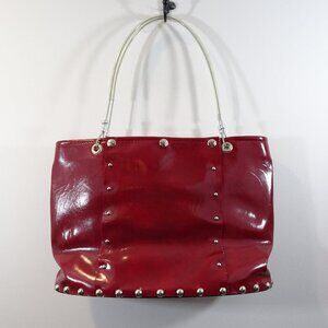 Hardwear By Renee Red Shoulder Bag Marine Vinyl Cable Handles Wood Base Art Wear